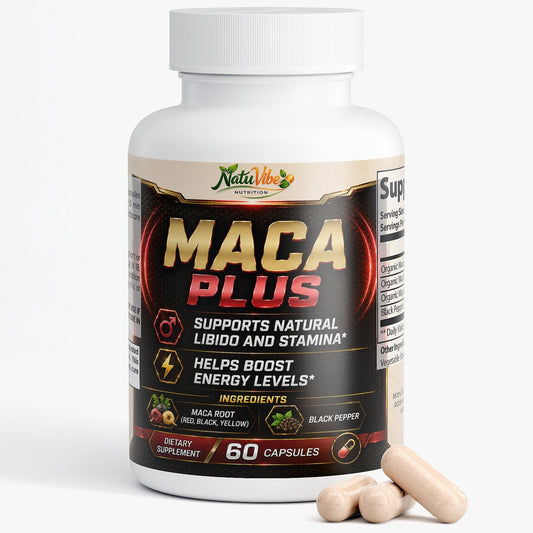 Maca Plus™ – Organic Maca Root Red, Black & Yellow | Natural Libido, Stamina & Energy Support | 60 Caps