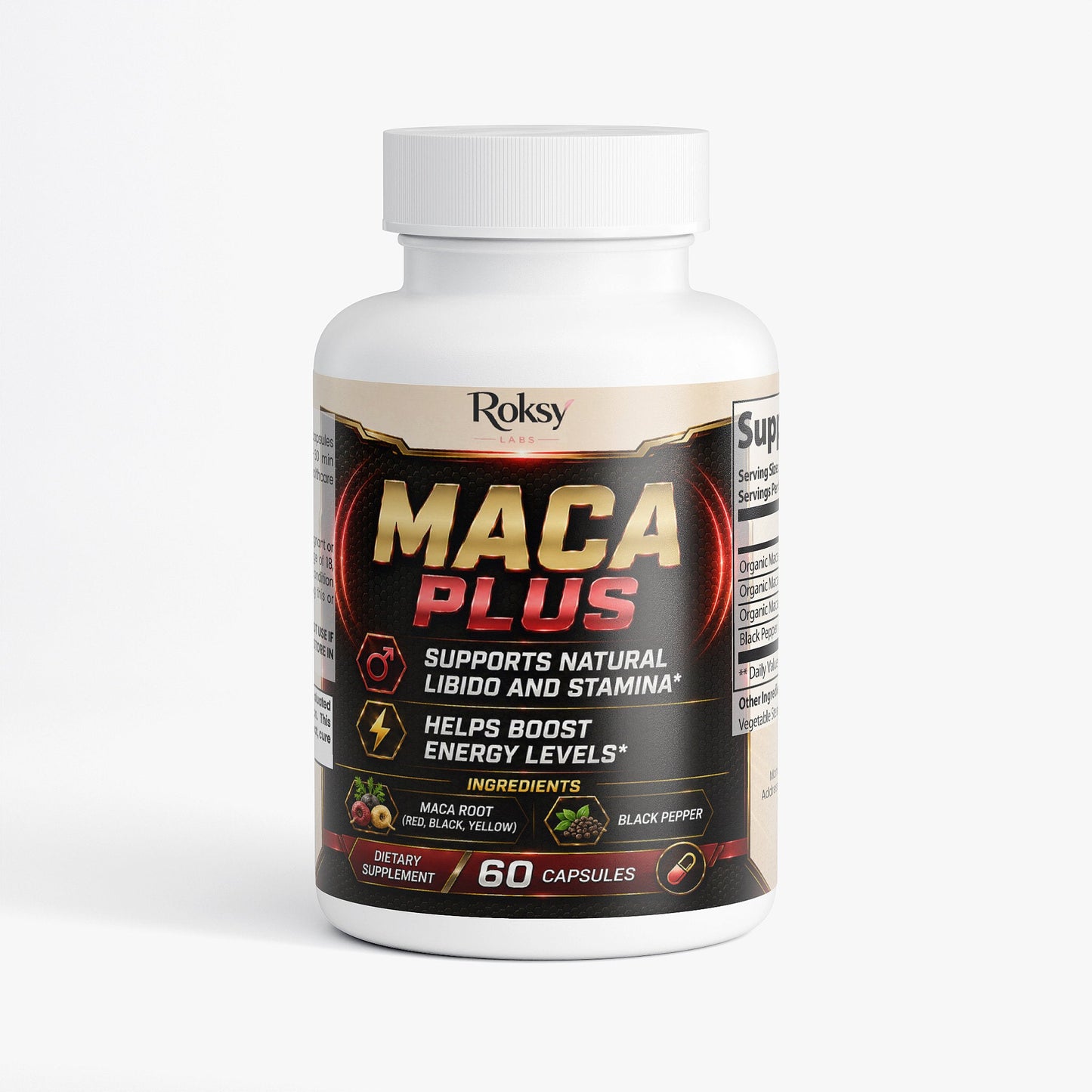 Maca Root Supplement | Maca Plus Libido Stamina and Energy | Organic Red Black Yellow | 60 Capsules