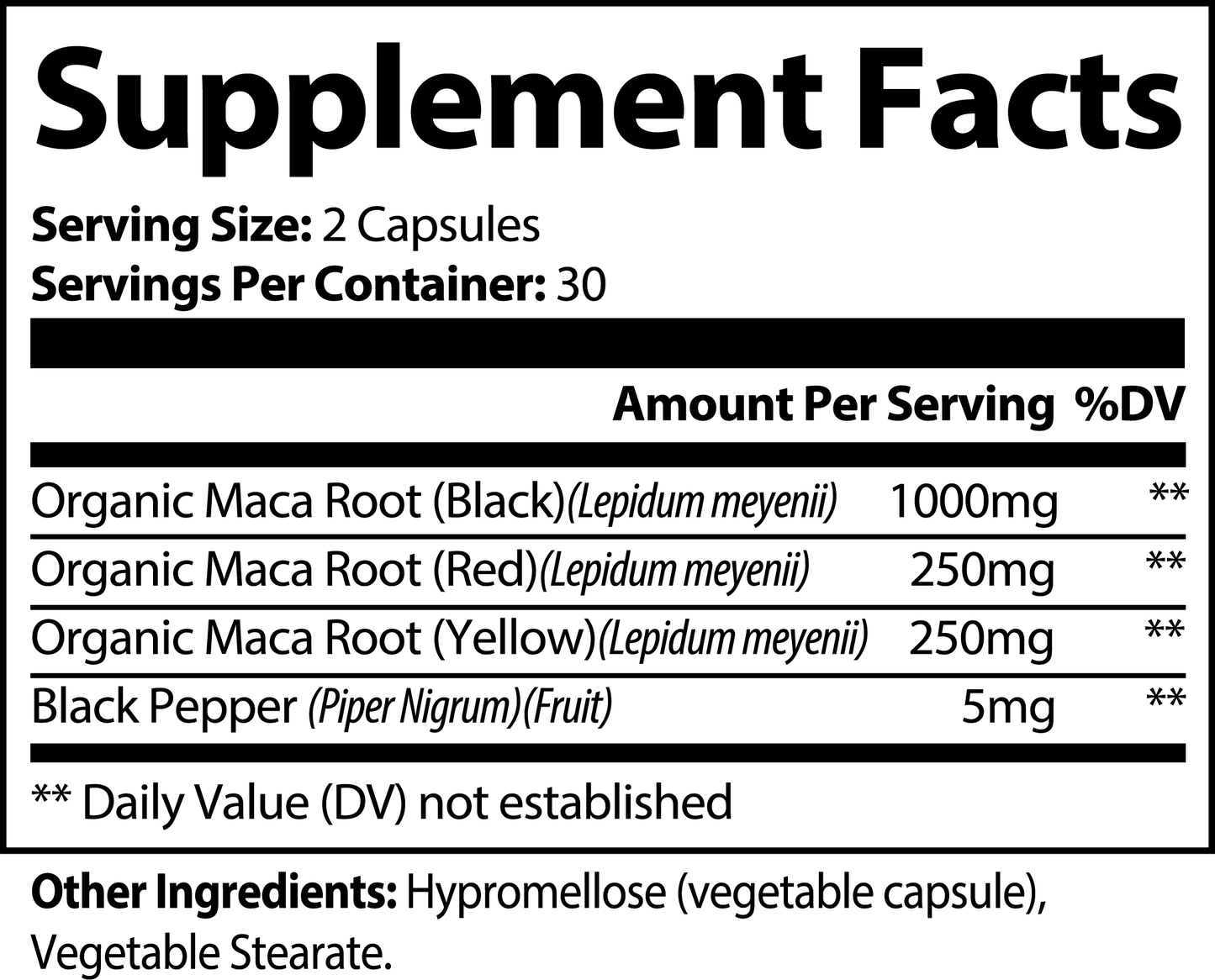 Maca Root Supplement | Maca Plus Libido Stamina and Energy | Organic Red Black Yellow | 60 Capsules