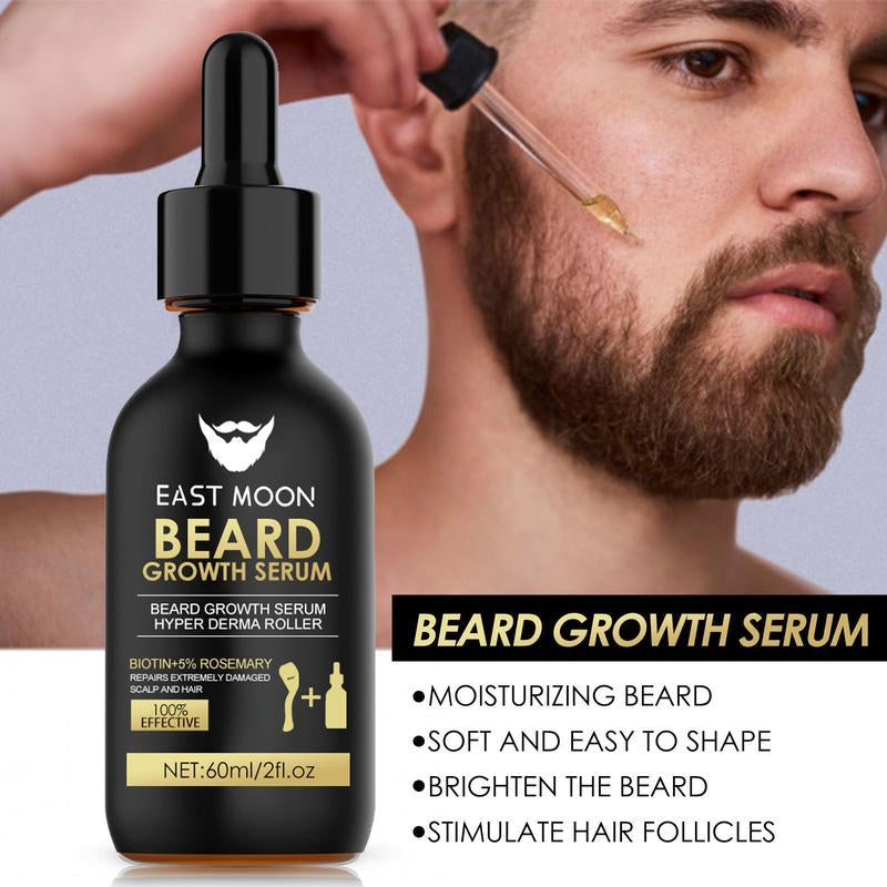 Beard Growth Serum & Derma Roller Kit, Beard Care Nutritional Oil, Making Beards Thicker and More Shiny, Daily Beard Care Products for Men