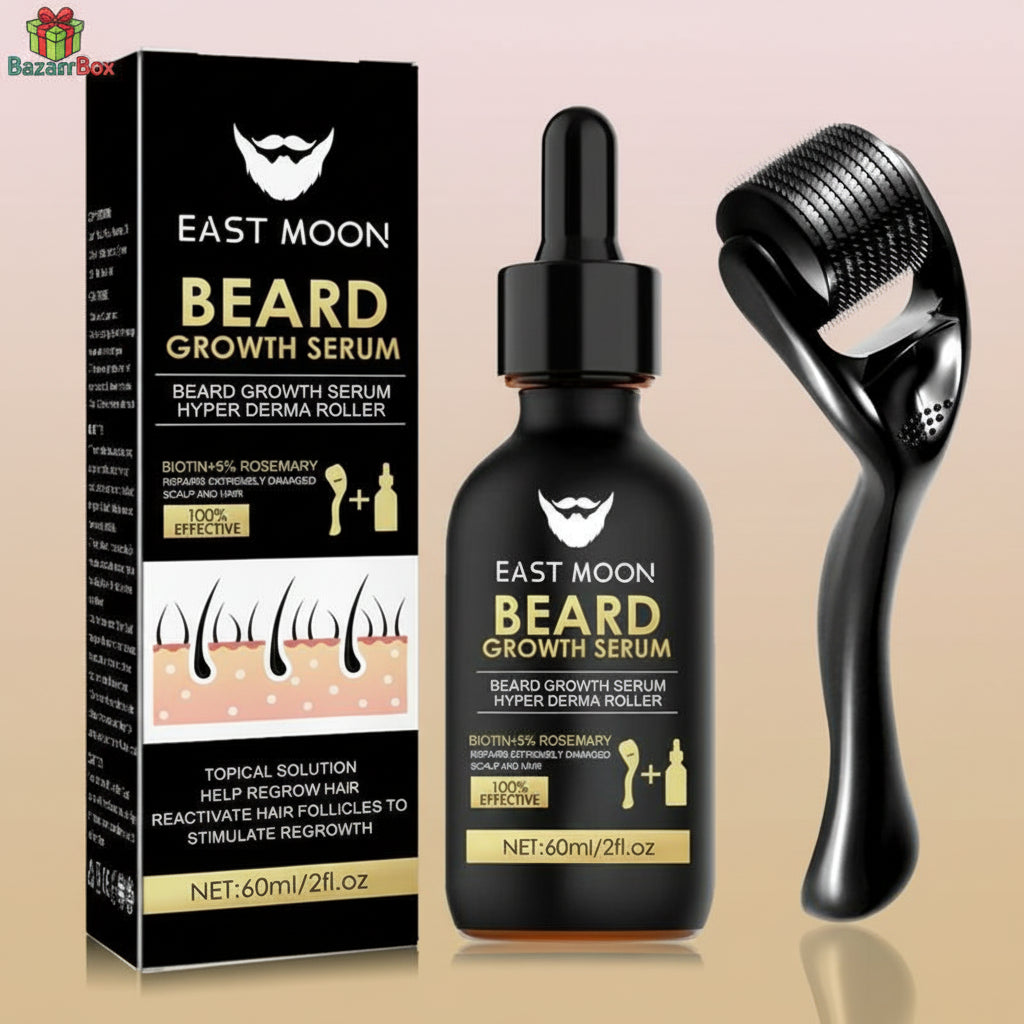 Beard Growth Serum & Derma Roller Kit, Beard Care Nutritional Oil, Making Beards Thicker and More Shiny, Daily Beard Care Products for Men