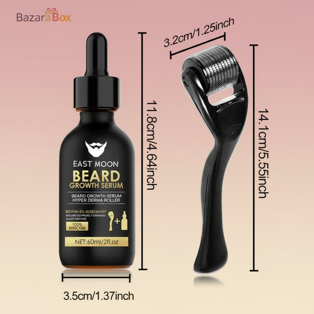 Beard Growth Serum & Derma Roller Kit, Beard Care Nutritional Oil, Making Beards Thicker and More Shiny, Daily Beard Care Products for Men