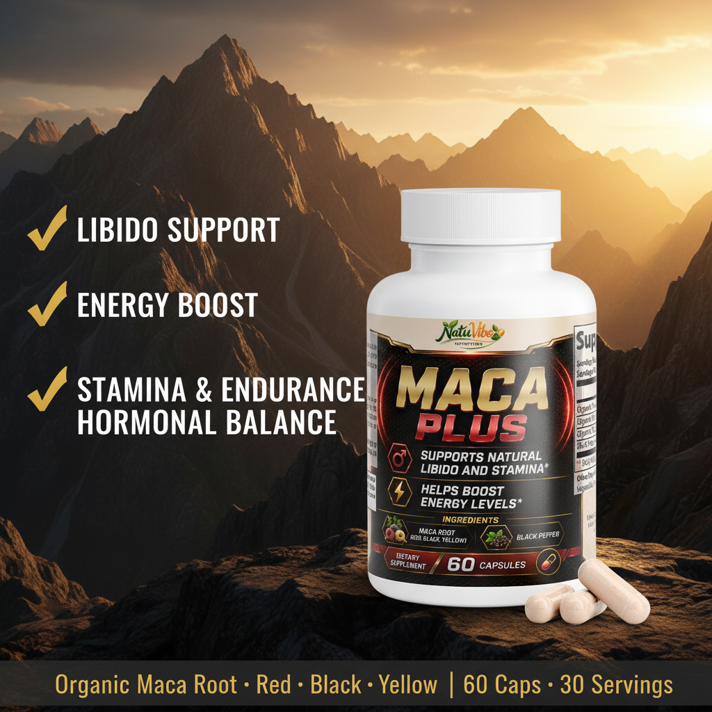 Maca Plus™ – Organic Maca Root Red, Black & Yellow | Natural Libido, Stamina & Energy Support | 60 Caps