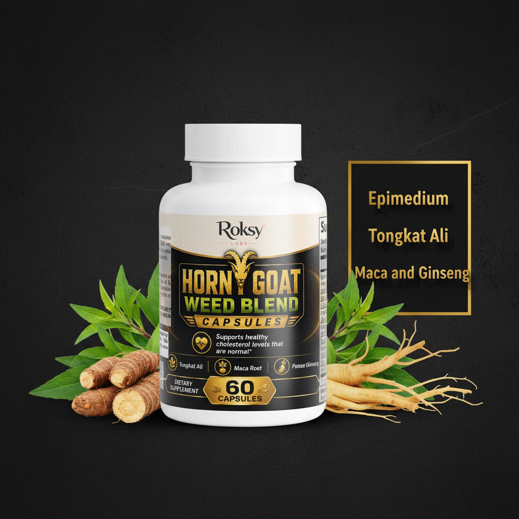 Horny Goat Weed Blend | Epimedium Tongkat Ali Maca Root Panax Ginseng L-Arginine | Male Vitality Energy and Stamina | 60 Capsules